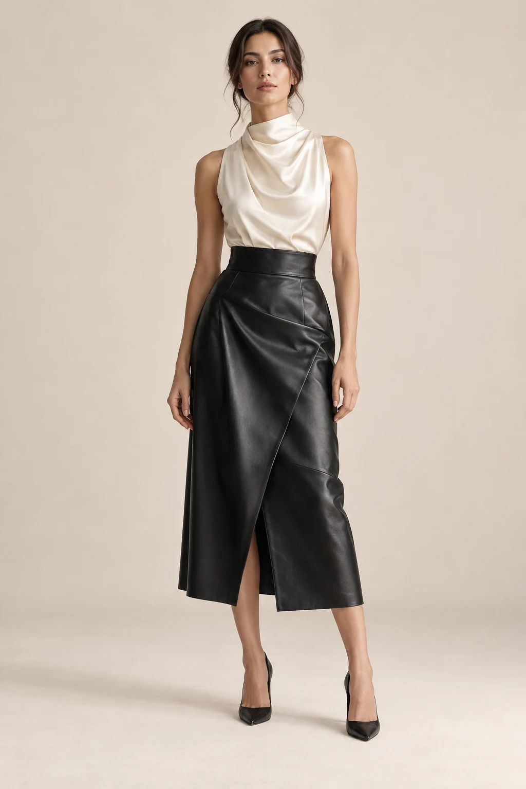 Jupe structurée, cuir